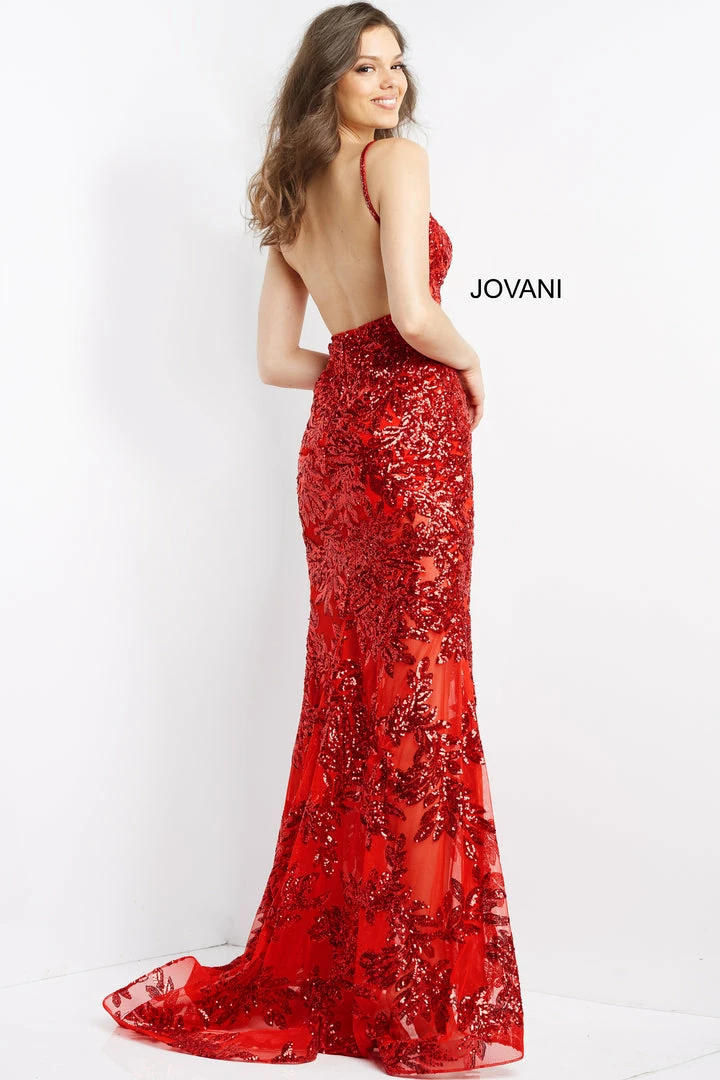 Jovani 06203 Red Low Back Embellished Prom Dress V Neckline Fitted Sweeping Train 4 Jovani 06203 Red Low Back Embellished Prom Dress V Neckline Fitted Sweeping Train