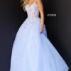 Jovani 06207 Lilac Prom Dress Ballgown V Neckline Sheer Floral Corset Bodice And Tulle Skirt