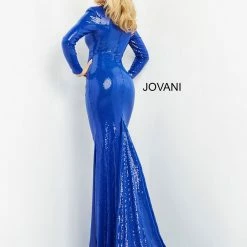 Jovani 06214 Long Sleeves High Neckline Closed Back Prom Dress Sequins Evening Gown Sequin Dresses