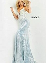 Backless Dresses Jovani 06226 Plunging Neckline Backless Corset Long Prom Dress Evening Gown