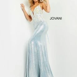 Backless Dresses Jovani 06226 Plunging Neckline Backless Corset Long Prom Dress Evening Gown