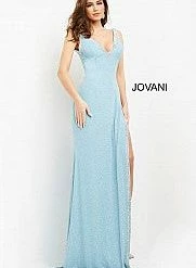 Jovani 06276 Glitter V Neckline Fitted Prom Dress With High Side Slit Evening Gown