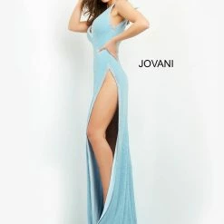 Jovani 06276 Glitter V Neckline Fitted Prom Dress With High Side Slit Evening Gown