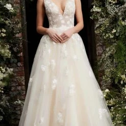 Ballgown Dresses Jovani Bridal 06286 Long A Line Sheer Embellished Formal Dress Lace V Neck Ball Gown