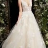 Ballgown Dresses Jovani Bridal 06286 Long A Line Sheer Embellished Formal Dress Lace V Neck Ball Gown