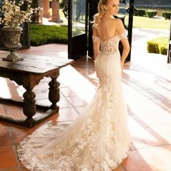 In Stock Mermaid Dresses Casablanca Bridal 2376 KARINA Fit And Flare Wedding Dress Bridal Gown Size 14 Lace Off The Shoulder