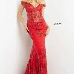Mermaid Dresses Jovani 06369 Off The Shoulder Glitter Mermaid Prom Dress Pageant Gown Sheer Formal