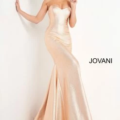 JVN By Jovani Jovani JVN06427 Long Strapless Metallic Formal Mermaid Prom Dress Corset Back Train