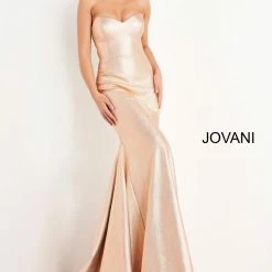 JVN By Jovani Jovani JVN06427 Long Strapless Metallic Formal Mermaid Prom Dress Corset Back Train