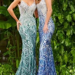 In Stock Jovani 06450 Size 6 Long Backless Sequin Mermaid Prom Dress Formal Pageant Gown V Neck