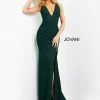Jovani 06579 Plunging Neckline Long Fitted Stretch Glitter Prom Dress Pageant Gown Slit