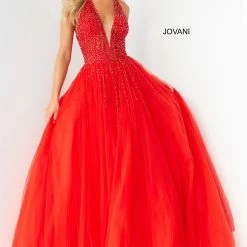 Ballgown Dresses Jovani 06598 Long Ballgown Prom Pageant Gown V Neck Dress Halter Formal A Line