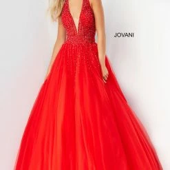 Ballgown Dresses Jovani 06598 Long Ballgown Prom Pageant Gown V Neck Dress Halter Formal A Line