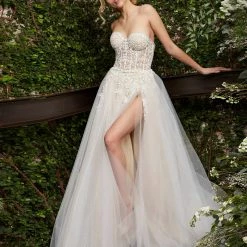 Corset Dresses Jovani Bridal 06610 A Line Maxi Slit Sheer Beaded Corset Wedding Dress Ballgown