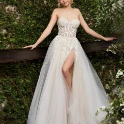 Corset Dresses Jovani Bridal 06610 A Line Maxi Slit Sheer Beaded Corset Wedding Dress Ballgown