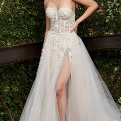 Corset Dresses Jovani Bridal 06610 A Line Maxi Slit Sheer Beaded Corset Wedding Dress Ballgown