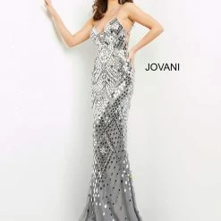 Jovani 06676 Cut Glass Embellished Long Prom Dress Pageant Gown V Neckline
