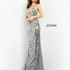 Jovani 06676 Cut Glass Embellished Long Prom Dress Pageant Gown V Neckline