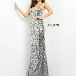Jovani 06676 Cut Glass Embellished Long Prom Dress Pageant Gown V Neckline