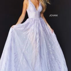 Jovani 06687 Prom Dress Bodysuit With Sheer Long Embroidered Skirt V Neckline V Back