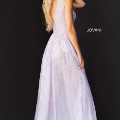 Jovani 06687 Prom Dress Bodysuit With Sheer Long Embroidered Skirt V Neckline V Back