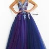 Ballgown Dresses Jovani 06807 Navy Multi Long Prom Dress Ballgown Embroidered Flowers Tulle Skirt