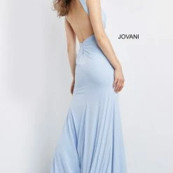 Jovani 06859 Long Straight Prom Pageant Gown Shimmer Dress Slit High Neck Cap Sleeve Backless Dresses