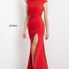 Jovani 06859 Long Straight Prom Pageant Gown Shimmer Dress Slit High Neck Cap Sleeve Backless Dresses