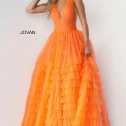 Jovani 07264 Long Ballgown Prom Pageant Gown Ruffle Dress V Neck