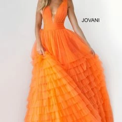 Jovani 07264 Long Ballgown Prom Pageant Gown Ruffle Dress V Neck