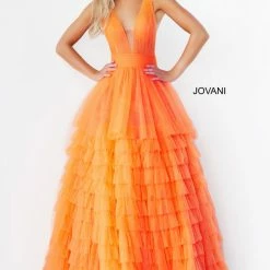 Jovani 07264 Long Ballgown Prom Pageant Gown Ruffle Dress V Neck