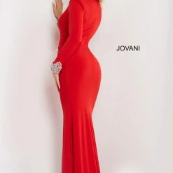 Jovani 07320 Long Sleeved Evening Gown Formal Dress Ruched Waistline