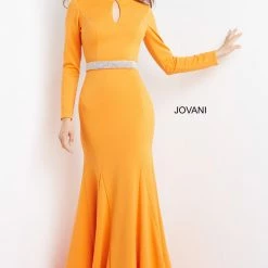 Long Sleeve Dresses Jovani 07392 Long Sleeve Straight Prom Pageant Gown