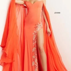 Jovani 07419 Long Straight Cape Sleeves Prom Dress Pageant Gown