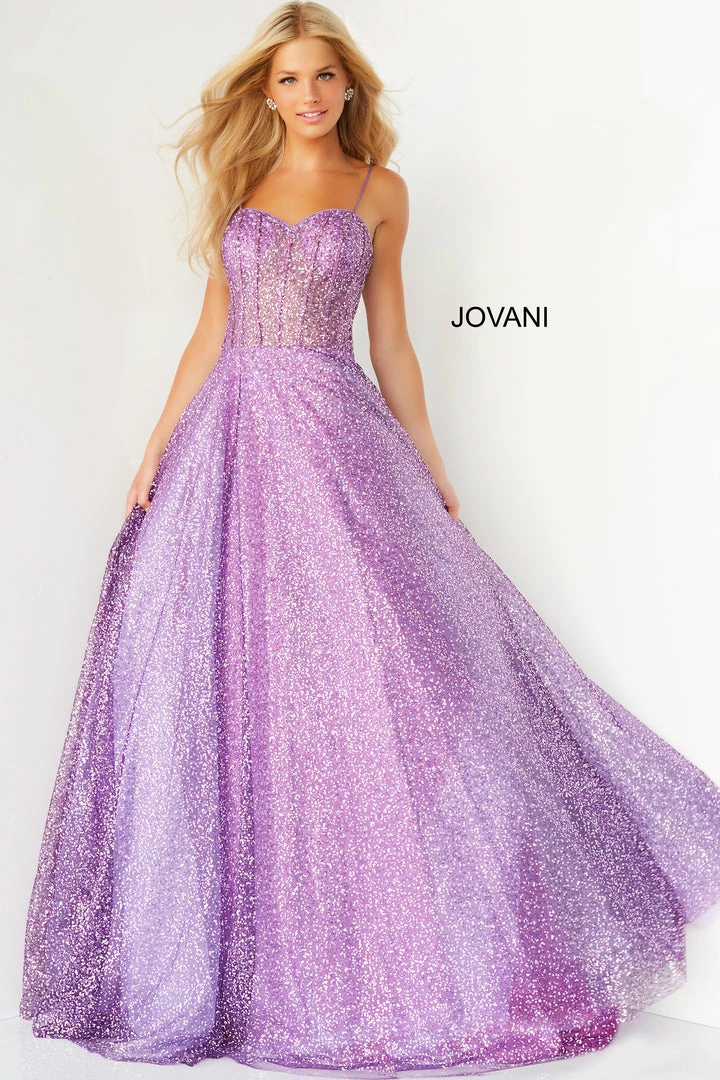 Jovani 07423 Purple Prom Ballgown Sequins Net Sheer Corset Bodice Sweetheart Neckline Spaghetti Straps Evening Dress 4 Jovani 07423 Purple Prom Ballgown Sequins Net Sheer Corset Bodice Sweetheart Neckline Spaghetti Straps Evening Dress