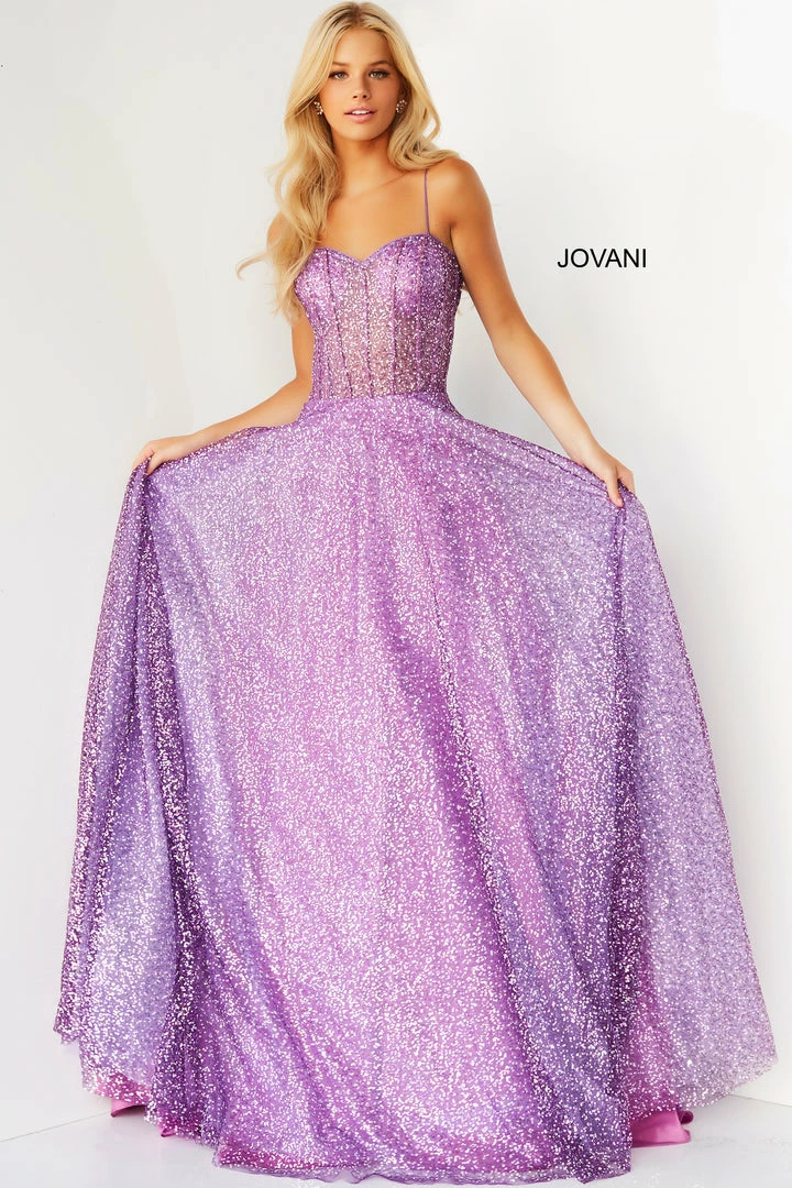 Jovani 07423 Purple Prom Ballgown Sequins Net Sheer Corset Bodice Sweetheart Neckline Spaghetti Straps Evening Dress 3 Jovani 07423 Purple Prom Ballgown Sequins Net Sheer Corset Bodice Sweetheart Neckline Spaghetti Straps Evening Dress