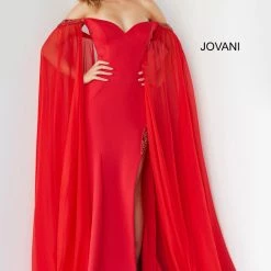 Jovani 07652 Prom Dress Cape Sleeves Pageant Gown Off The Shoulder Sweetheart Neckline Slit