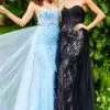 In Stock Jovani 07914 Size 0 Long Sheer Feather Fitted Strapless Floral Lace Formal Gown Prom Dress