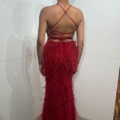 Jovani 08060 Long Feather Backless Corset Prom Dress Formal Gown Slit Skirt V Neck Backless Dresses