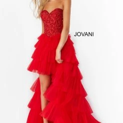 Jovani 08100 High Low Prom Dress Pageant Gown Strapless Sweetheart Neckline Ruffles
