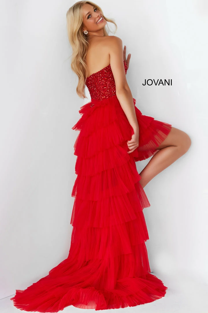 Jovani 08100 High Low Prom Dress Pageant Gown Strapless Sweetheart Neckline Ruffles 5 Jovani 08100 High Low Prom Dress Pageant Gown Strapless Sweetheart Neckline Ruffles