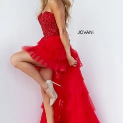 Jovani 08100 High Low Prom Dress Pageant Gown Strapless Sweetheart Neckline Ruffles