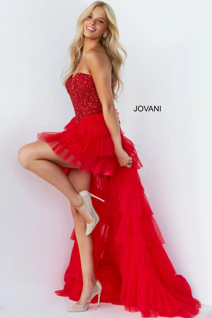 Jovani 08100 High Low Prom Dress Pageant Gown Strapless Sweetheart Neckline Ruffles 4 Jovani 08100 High Low Prom Dress Pageant Gown Strapless Sweetheart Neckline Ruffles
