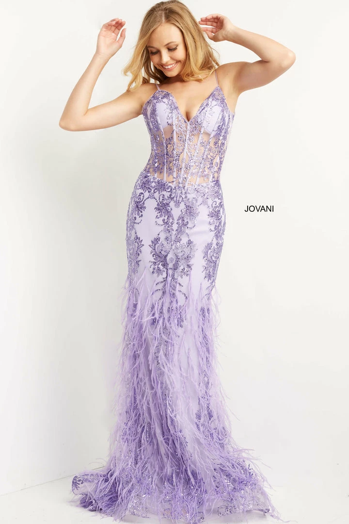 Sequin Dresses Jovani 08141 Lilac Prom Dress Pageant Gown V Neckline Sheer Corset Bodice Feather Skirt 3 Sequin Dresses Jovani 08141 Lilac Prom Dress Pageant Gown V Neckline Sheer Corset Bodice Feather Skirt