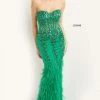 In Stock Jovani 08142 Size 6 Long Fitted Feather Prom Dress Pageant Gown Strapless Sheer Mermaid