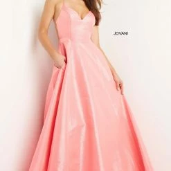 In Stock Jovani 08156 Size 2 Hot Pink Long Ballgown Prom Pageant Gown Pockets V Neck Dress Ballgown Dresses