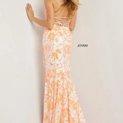 Corset Dresses Jovani 08255 Long Straight Prom Pageant Gown Floral Embellished Dress