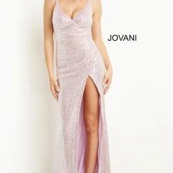 Backless Dresses Jovani 08264 Prom Dress Sequins Floor Length Fitted Ruched V Neckline Backless