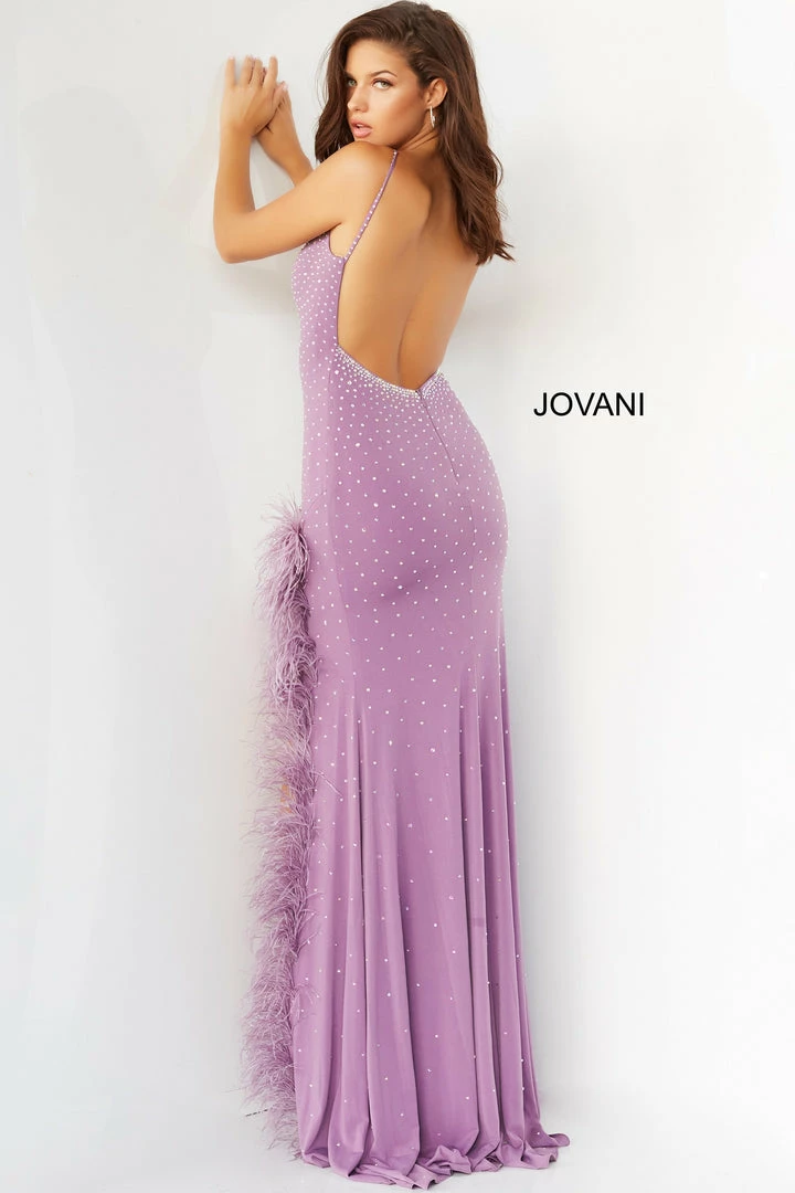 In Stock Jovani 08283 Light Blue Prom Dress Feather Trimmed Side Slit V Neckline Backless Beaded Size 4 12 In Stock Jovani 08283 Light Blue Prom Dress Feather Trimmed Side Slit V Neckline Backless Beaded Size 4