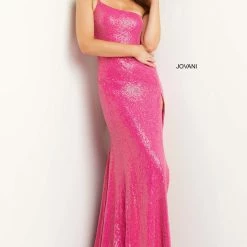 Sequin Dresses Jovani 08467 Long Straight Prom Pageant Gown Sequin Maxi Slit One Shoulder